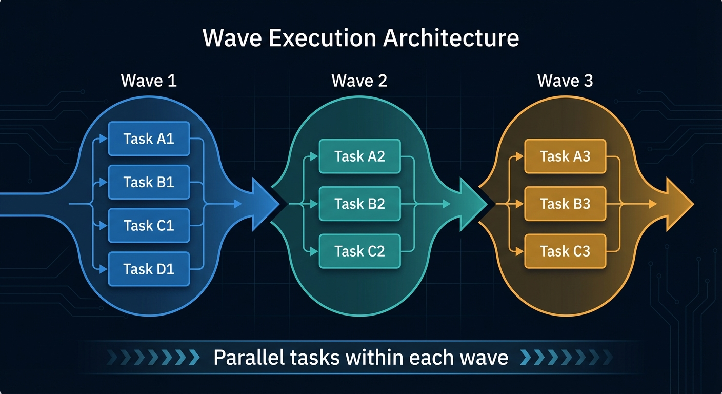 Wave Execution Architecture — sequential waves contain parallel phases