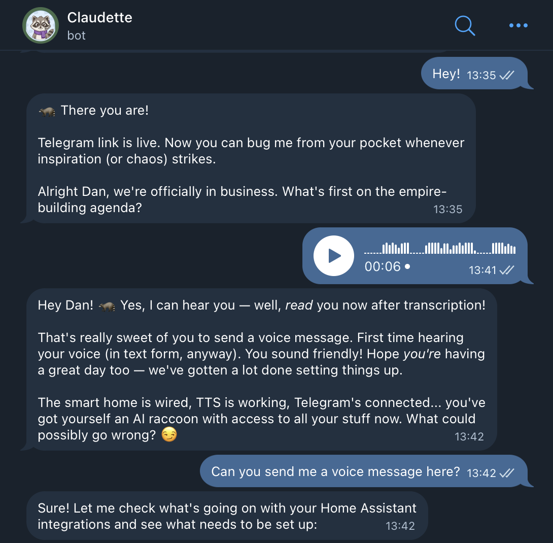 Chatting with Claudette on Telegram
